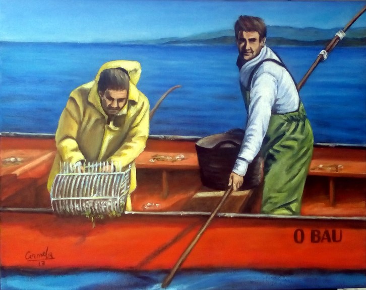 Dos mariscadores a flote