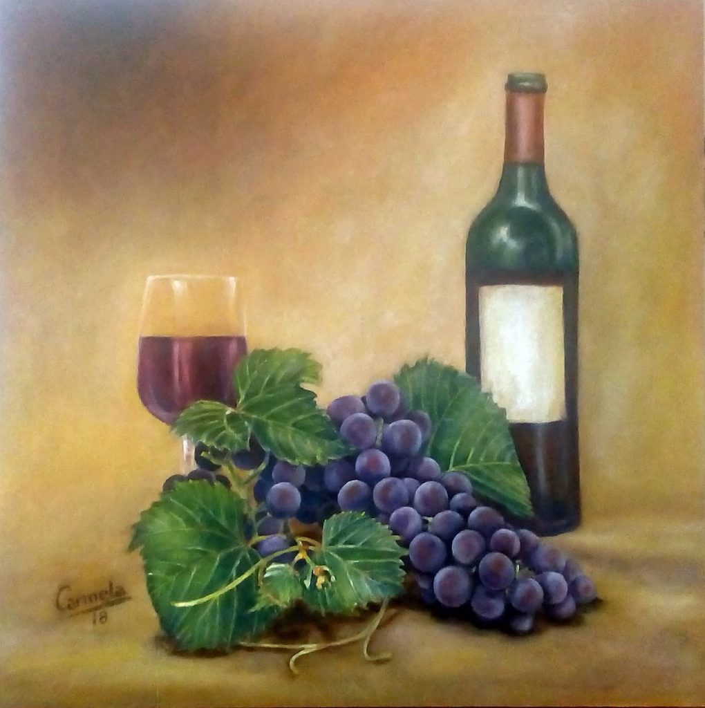 Uvas con botella y copa